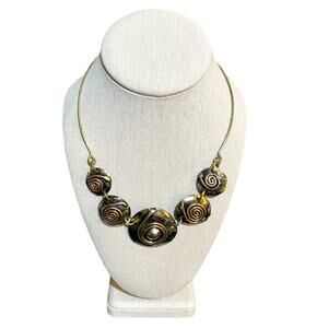 Vintage 70s 80s Style Copper Patina Boho Spiral Swirl Choker Necklace